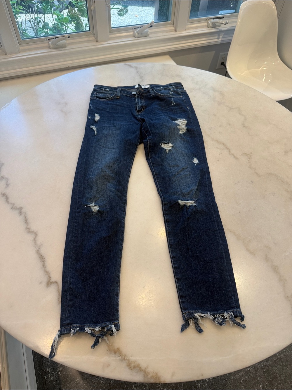 Flying Monkey Dark Blue Distressed Boyfriend Jeans with Frayed Hem